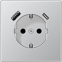 Розетка с заземлением +2хUSB тип A+C без рамки Jung LS990 metal 1-м. алюминий картинка